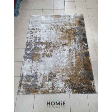 שטיח דגם אוליביה 93/957 על הרצפה בשלמותו – מציג את השטיח המודרני והיוקרתי בצבעי חום, בז', אפור ושמנת בכל החלל