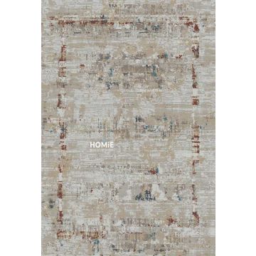 שטיח אבסטרקטי צבעוני מודרני דגם מיכאלה 58D תלוי בסלון – עיצוב יוקרתי עם מסגרת מעומעמת וסגנון גיאומטרי - מוצג במלואו