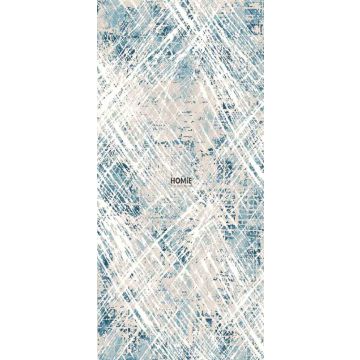 שטיח אבסטרקטי מודרני יוקרתי דגם אלכסנדרה 39/35 בצבע שמנת, בז', כחול נייבי וטורקיז. 