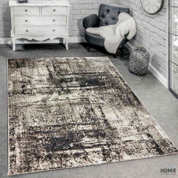 שטיח אבסטרקטי מודרני יוקרתי דגם ברילוצ'ה 45A בצבע אפור, שחור ובז' לסלון, לחדר שינה, לחדר ילדים, למסדרון, למטבח, לפינת אוכל, לחדר עבודה ולמשרד. 