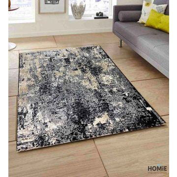 שטיח אבסטרקטי מודרני איכותי דגם אוליבר 600 בצבע אפור, שחור ובז' לסלון, לחדר שינה, לחדר ילדים, למסדרון, למטבח, לפינת אוכל, לחדר עבודה וגם למשרד. 