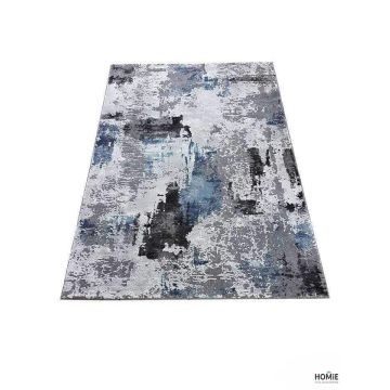 תצוגה מלאה של שטיח אבסטרקטי מודרני בצבעי אפור, שחור וכחול – דגם אוליביה 79/953.