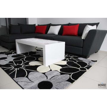 שטיח אבסטרקטי אפור שחור פרחים דגם אקסלנס 09