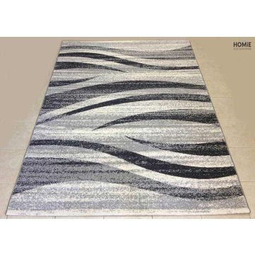 שטיח אבסטרקטי אפור שחור גלים דגם ג'נסיס