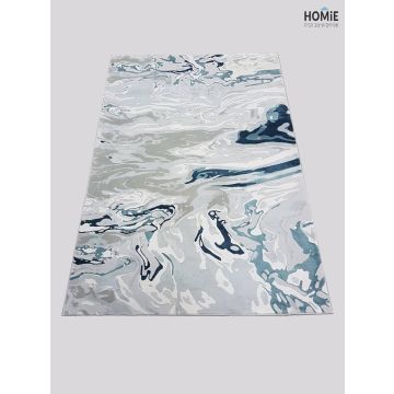 שטיח אבסטרקטי יוקרתי לסלון, לחדר שינה, לחדר ילדים, למטבח ושאר חלל הבית דגם גלינה 48A בצבע אפור, כחול וטורקיז. 