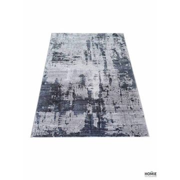 שטיח אבסטרקטי יוקרתי דגם מילאנו 35/953 בצבע אפור, כחול ושחור. השטיח מתאים לסלון.