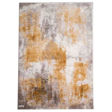 שטיח אבסטרקטי מודרני יוקרתי דגם הימלאיה 14/95 בצבע אפור, חרדל ובז' מוצג בשלמותו