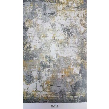 שטיח אבסטרקטי מודרני יוקרתי דגם הימלאיה 26/95 בגווני אפור, חרדל ושמנת מוצג במלואו