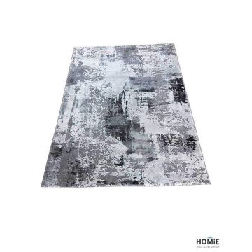 שטיח מלבן דגם אוליביה 79/95 מודרני על הרצפה - גווני אפור שחור – תצוגה מלאה