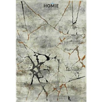 שטיח אבסטרקטי מודרני יוקרתי לסלון דגם איביזה 73/99 בצבע אפור וכתום - מוצג בשלמותו