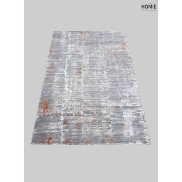 שטיח אבסטרקטי יוקרתי לסלון, לחדר שינה, למטבח ושאר חלל הבית בצבע אפור וכתום דגם סיישל 25/21.