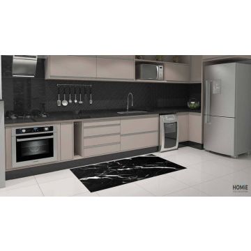 שטיח ויניל פי וי סי (PVC) לינולאום אבסטרקטי מודרני איכותי דגם שיש שחור. השטיח הדקורטיבי מתאים לסלון, לחדר שינה, למטבח, לאמבטיה, לכניסה, לגינה, למשרד ועוד.