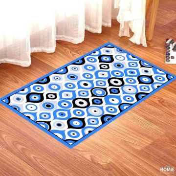 שטיח ויניל אבסטרקטי פי וי סי (PVC) לינולאום מודרני דגם עיניים כחול שחור אפור. 