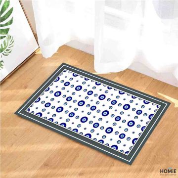 שטיח ויניל אבסטרקטי פי וי סי (PVC) לינולאום מודרני דגם עיניים כחולות מסגרת אפורה. 