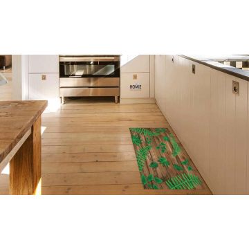 שטיח אבסטרקטי פי וי סי (PVC) ירוק חום דגם עלים ירוקים