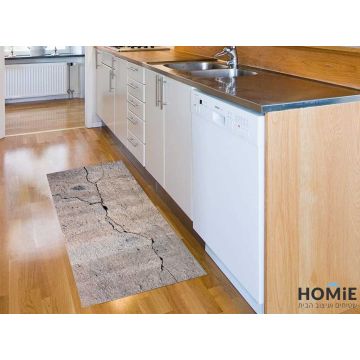 שטיח ויניל אבסטרקטי פי וי סי (PVC) לינולאום דגם קיר מבוקע (סדק) אפור. 