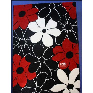 שטיח אבסטרקטי אדום שחור פרחים דגם אקסלנס 09