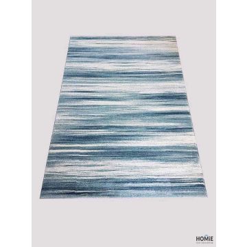 שטיח אבסטרקטי מודרני בצבע טורקיז, כחול ולבן דגם עמנואל 27/94 - תצוגה מלאה
