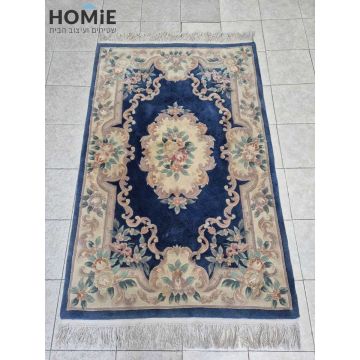 שטיח סיני עבודת יד צמר טהור צבע כחול - מוצג בשלמותו