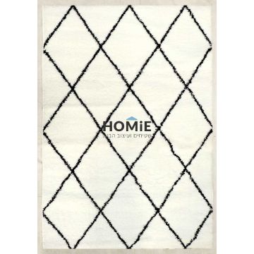 שטיח שאגי בוהו נורדי סקנדינבי גיאומטרי מעויינים לבן שחור דגם פינלנד 03. השטיח המודרני היוקרתי ורסטילי מאוד ויתאים לכל חלל. אם זה סלון, חדר שינה, חדר ילדים, אמבטיה, מסדרון, פינת אוכל, מטבח, חדר עבודה, משרד ועוד. 