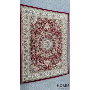 שטיח קלאסי מדליון פרחוני בז' אדום דגם פומפיי 52/14. השטיח מתאים לסלון ושאר הבית. 