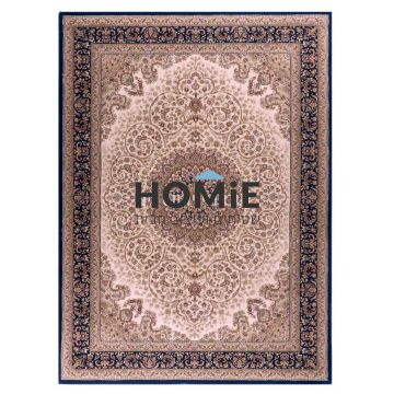 שטיח קלאסי פרחוני מדליון דגם בסטיליה 94/163 בצבעי כחול ובז'. השטיח הסופר יוקרתי מתאים לסלון, חדר שינה, מסדרון, חדר אורחים, פינת ישיבה, פינת אוכל, מטבח, חלל הכניסה לבית, חדר עבודה ומשרד. 