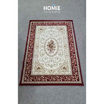 שטיח קלאסי פרחוני מדליון יוקרתי דגם פומפיי 62/614 עם מדליון במרכזו בצבע אדום, בז' ושמנת. השטיח המפואר מתאים לסלון, לחדר שינה, למסדרון, למטבח, לפינת אוכל, לחדר עבודה ולמשרד. 