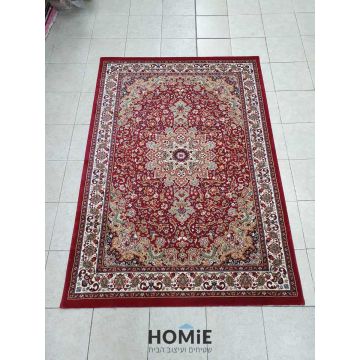 שטיח קלאסי פרחוני יוקרתי לסלון  עם מדליון דגם פומפיי 744/14 בצבע אדום, בז', כחול וירוק - תצוגה מלאה