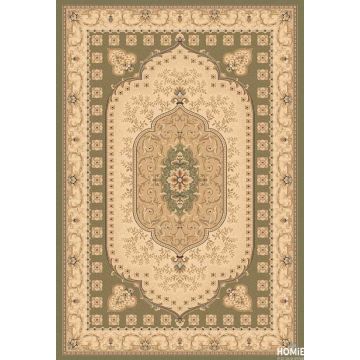 שטיח קלאסי ירוק מדליון יוקרתי ומהודר לסלון, לחדר שינה, למטבח ושאר חלל הבית דגם פומפיי 54/40 - מוצג במלואו