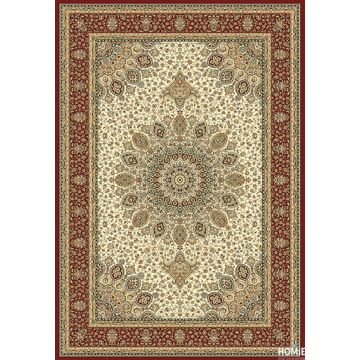 שטיח קלאסי אדום בז' מדליון פרחוני יוקרתי ומהודר לסלון, לחדר שינה, למטבח ושאר חלל הבית דגם פומפיי 52/614. 