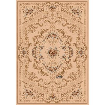 שטיח קלאסי ויסקוזה דמוי משי יוקרתי בצבע שנהב דגם אספהאן 840 לסלון, לחדר שינה, למטבח ושאר חללי הבית.