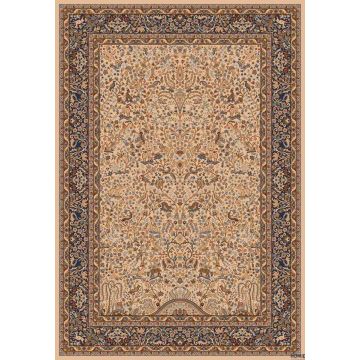 שטיח קלאסי ויסקוזה דמוי משי יוקרתי בצבע שנהב כחול דגם אספהאן 806 לסלון, לחדר שינה, למטבח ושאר חלל הבית.