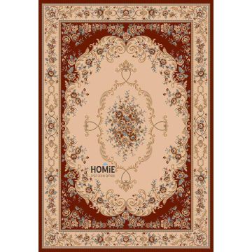 שטיח קלאסי ויסקוזה דמוי משי יוקרתי בצבע אדום ושנהב דגם אספהאן 832. 