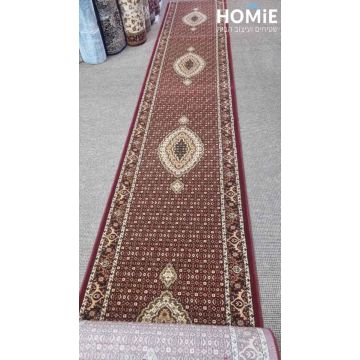 שטיח ראנר דגם ולנטינה למסדרון בצבע בורדו עם דוגמת מדליונים קלאסית, צפוף במיוחד וניתן לחיתוך בהתאמה אישית.