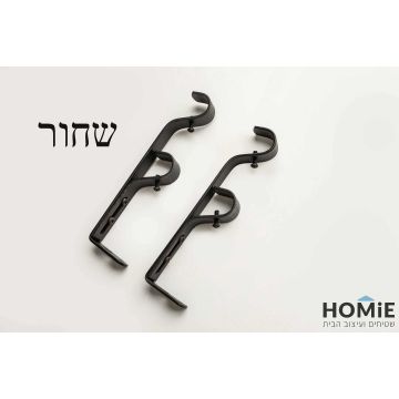 תושבת (רגל) מתארכת כפולה אלומיניום למוט וילון עבודת יד בצבע שחור - מוצגת במלואה