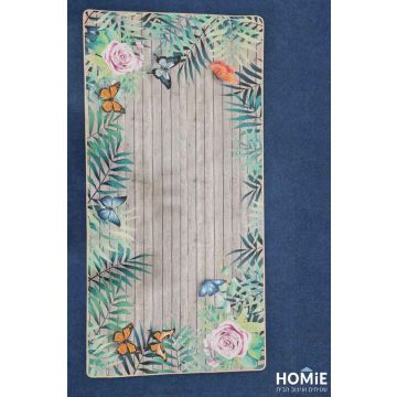 שטיח גומי טבעי למטבח דקורטיבי מודרני צבעוני פרחים ופרפרים דגם מדריד 17. השטיח המעוטר והיוקרתי יתאים גם לסלון, לחדר שינה, לחדר ילדים, למסדרון, לאמבטיה, למשרד, לגן ילדים, לבית הספר ועוד. 