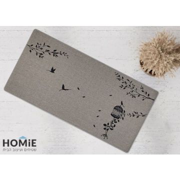 שטיח גומי טבעי דקורטיבי ציפורים מודרני למטבח מדריד 05 בצבע אפור - מוצג במלואו בזווית