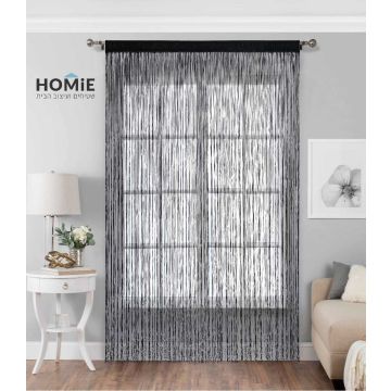 וילון חוטים שחור דקורטיבי מודרני כפרי דגם טנזניה 05. הוילון הנפלא והיוקרתי יתאים לסלון, חדר שינה, חדר ילדים, חדר משפחה ואורחים, מטבח, פינת אוכל, חדר עבודה, משרד, גן ילדים, בית ספר, מתנ"ס ואולמות אירועים. 
