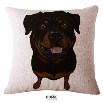 כרית נוי מדליקה ואיכותית לסלון, לחדר שינה, לחדר ילדים ושאר חלל הבית דגם כלב רוטווילר.