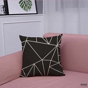 כרית נוי מדליקה ואיכותית לסלון, לחדר שינה ושאר חלל הבית דגם משולשים א-סימטריים בצבע שחור ואוף וויט