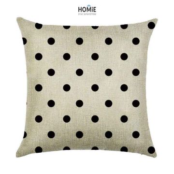 כרית נוי גיאומטרית מדליקה ואיכותית לסלון, לחדר שינה ושאר חלל הבית דגם עיגולים שחורים בצבע שחור ואוף וויט