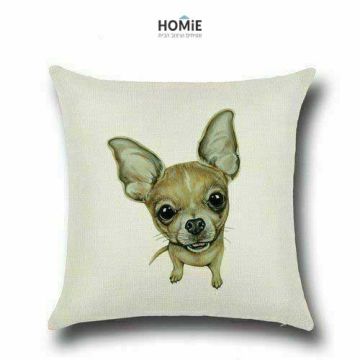 כרית נוי מדליקה ואיכותית לסלון, לחדר שינה, לחדר ילדים ושאר חלל הבית דגם כלב צ'יוואווה בצבע בז'. 