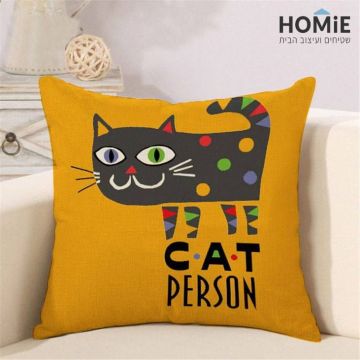 כרית נוי מדליקה ואיכותית לסלון, לחדר שינה, לחדר ילדים ושאר חלל הבית דגם חתול צבעוני