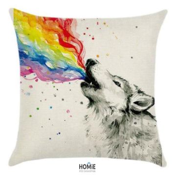 כרית נוי מדליקה ואיכותית לסלון, לחדר שינה, לחדר ילדים ושאר חלל הבית דגם זאב צבעוני. הכרית תכניס המון שיק וסטייל לחלל החדר