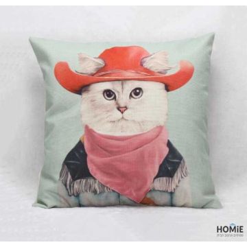 כרית נוי מודרנית מדליקה ואיכותית דגם חתול קאובוי לסלון, לחדר שינה, לחדר ילדים ושאר חלל הבית.