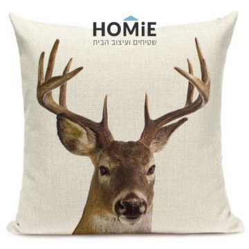 כרית נוי לסלון, חדר שינה, חדר ילדים ושאר הבית דגם צבי בצבע בז'. 