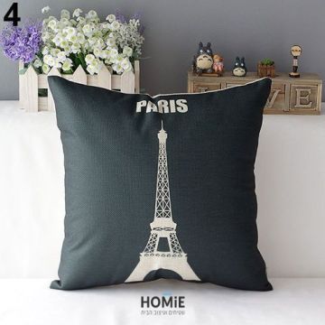 כרית נוי מדליקה ואיכותית לסלון, לחדר שינה ושאר חלל הבית דגם מגדל אייפל פריז בצבע שחור ואוף וויט