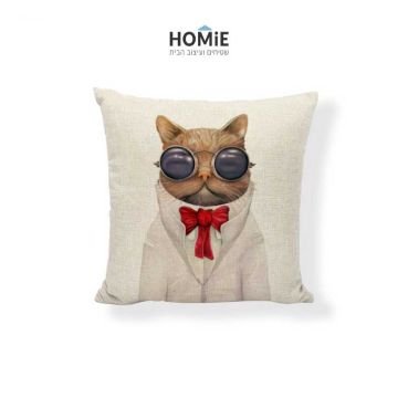 כרית נוי מדליקה ואיכותית לסלון, לחדר שינה, לחדר ילדים ושאר חלל הבית דגם חתול אלביס פרסלי בצבע חום, בז', אדום וסגול. 