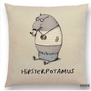 כרית נוי מדליקה ואיכותית לסלון, לחדר שינה, לחדר ילדים ושאר חלל הבית דגם היפופוטם היפסטר בצבע אוף וויט ואפור. 