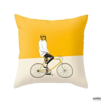 כרית נוי מדליקה ואיכותית לסלון, לחדר שינה, לחדר ילדים ושאר חלל הבית דגם אופניים כתומות. 